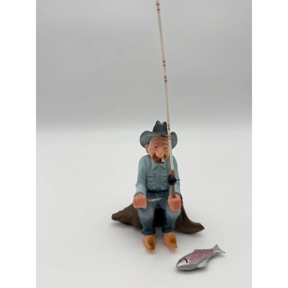 Vintage 1972 Wilton Fisherman Cake Topper Figurine Fishing Man Fish #1306-4003